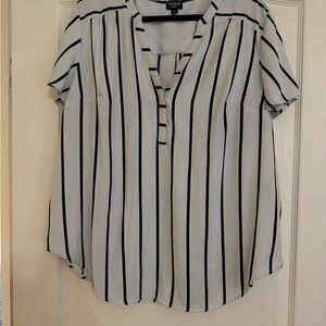 Torrid Black and White Boxy Blouse with Mandarin Collar